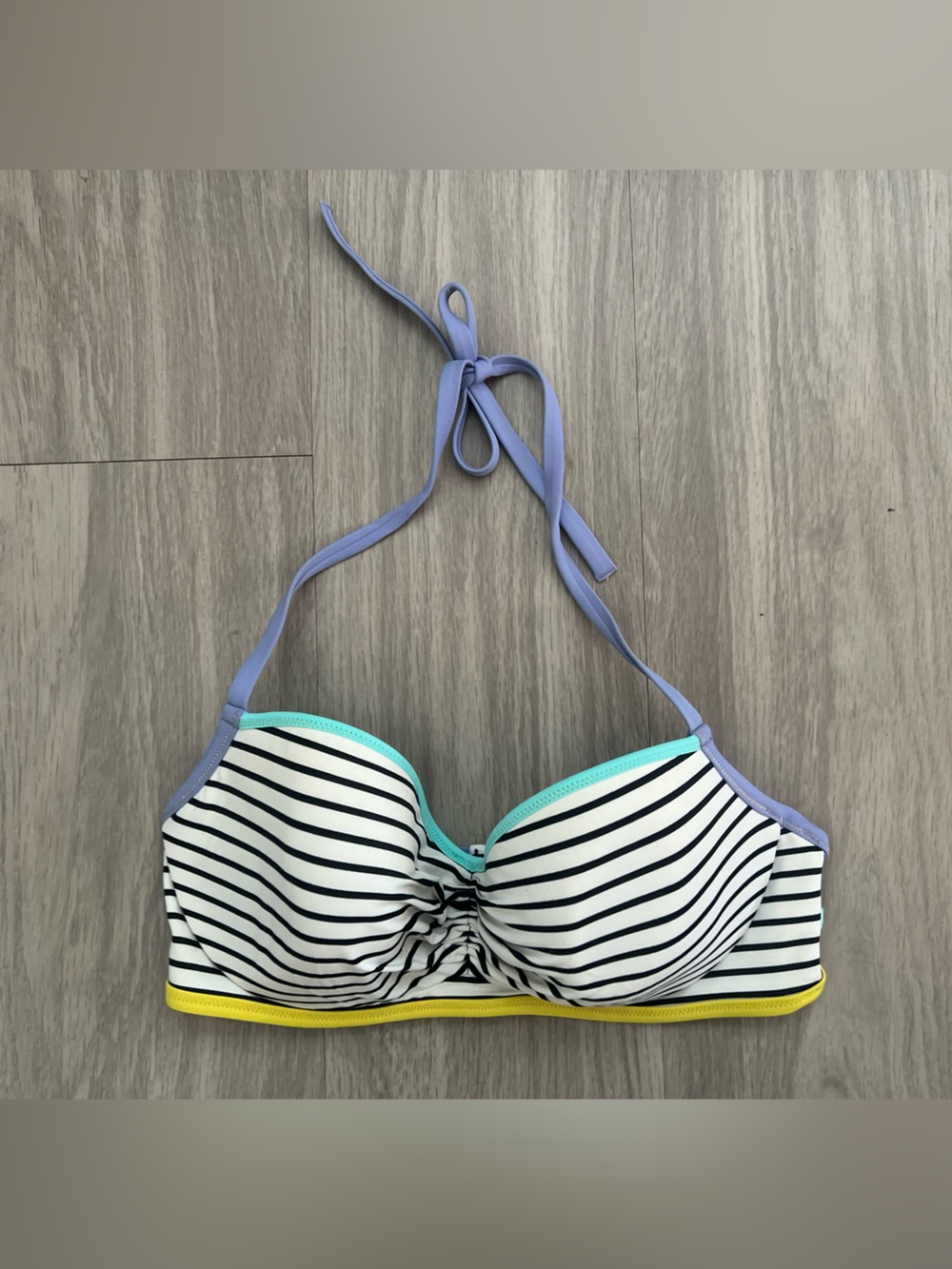 Victoria’s Secret 34DD Striped Halter Bikini Top Colorblock Padded Swim Top
